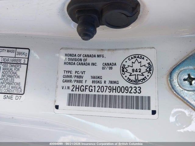Продажа на аукционе авто 2009 Honda Civic, vin: 2HGFG12079H009233, номер лота: 40084099