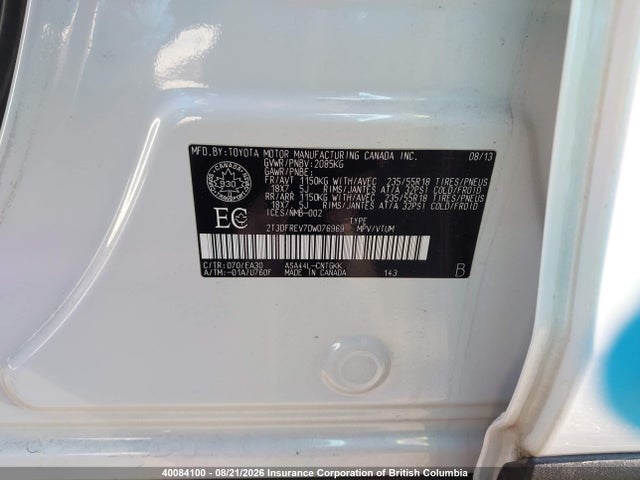 Aukcja sprzedaży 2013 Toyota Rav4, vin: 2T3DFREV7DW076969, numer aukcji: 40084100