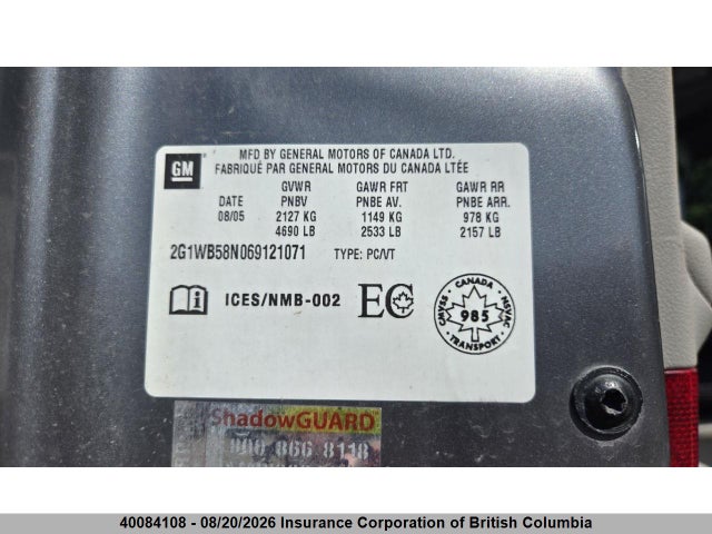 40084108 :رقم المزاد ، 2G1WB58N069121071 vin ، 2006 Chevrolet Impala Ls مزاد بيع
