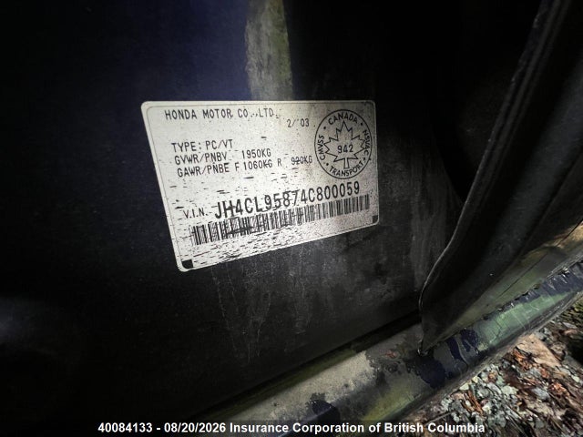 Aukcja sprzedaży 2004 Acura Tsx, vin: JH4CL95874C800059, numer aukcji: 40084133
