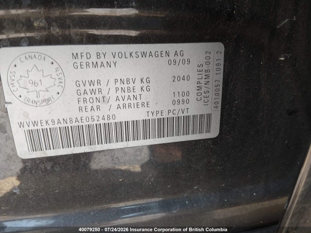 Продажа на аукционе авто 2010 Volkswagen Passat 2.0t, vin: WVWEK9AN8AE052480, номер лота: 40079250