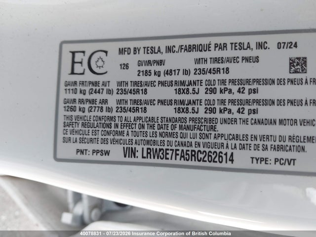 Tesla MODEL 3 2024 LRW3E7FA5RC262614 Image 19