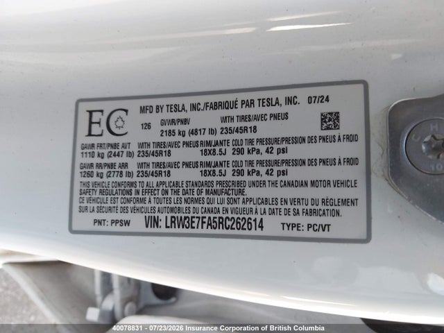 Tesla MODEL 3 2024 LRW3E7FA5RC262614 Image 9