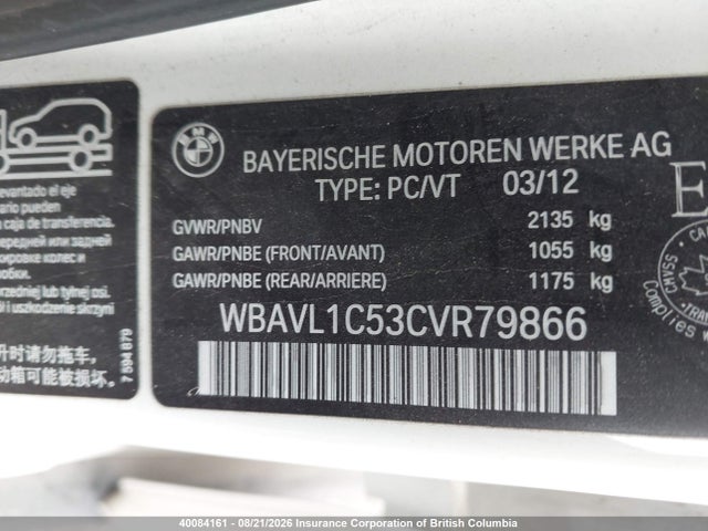 Aukcja sprzedaży 2012 Bmw X1, vin: WBAVL1C53CVR79866, numer aukcji: 40084161