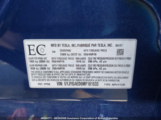 Tesla Model Y Performance/standard Range 2021 5YJYGAED6MF181533 Image 9