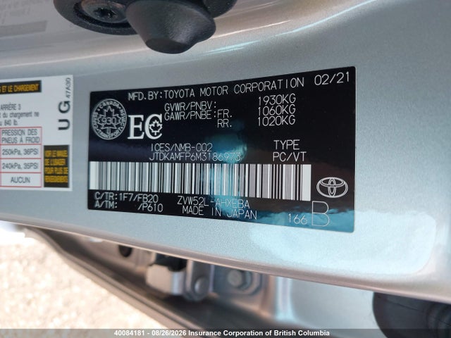 Toyota Prius 2021 JTDKAMFP6M3186973 Image 9