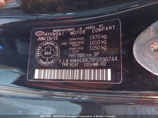 40077900 :رقم المزاد ، KMHHU6KJ9FU130744 vin ، 2015 Hyundai Genesis Coupe 3.8l/3.8 R-spec/3.8 Ult مزاد بيع