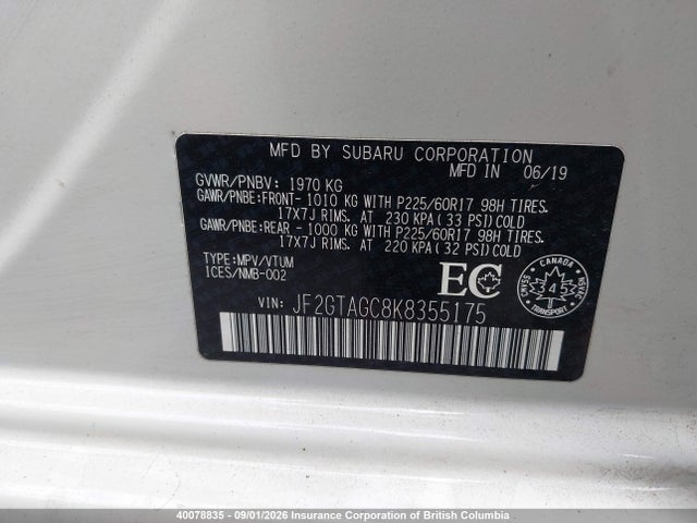 Subaru Crosstrek Premium 2019 JF2GTAGC8K8355175 Image 9