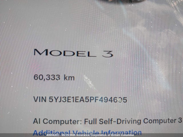 5YJ3E1EA5PF494695 Tesla Model 3 Rwd