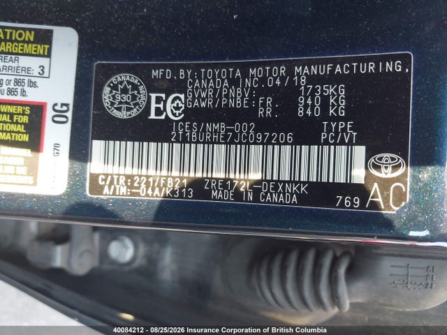 Toyota COROLLA LE 2018 2T1BURHE7JC097206 Image 9