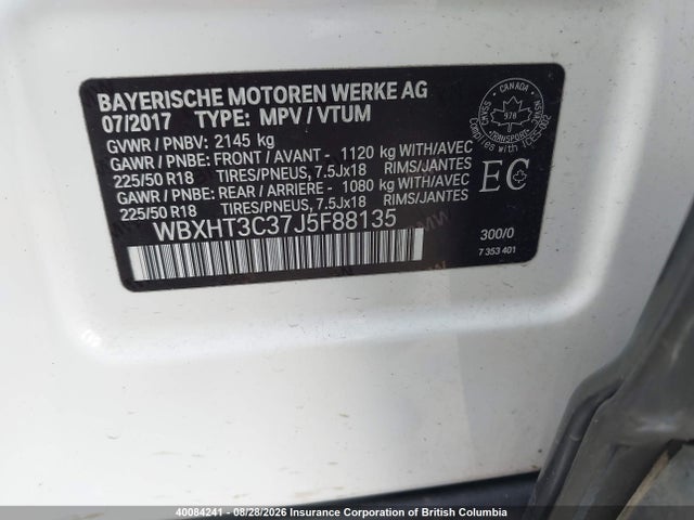 40084241 :رقم المزاد ، WBXHT3C37J5F88135 vin ، 2018 Bmw X1 مزاد بيع