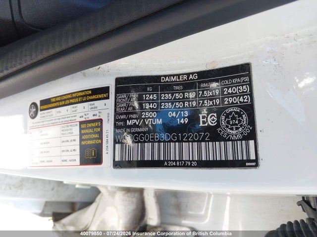 40079850 :رقم المزاد ، WDCGG0EB3DG122072 vin ، 2013 Mercedes-benz Glk 250 Bluetec مزاد بيع