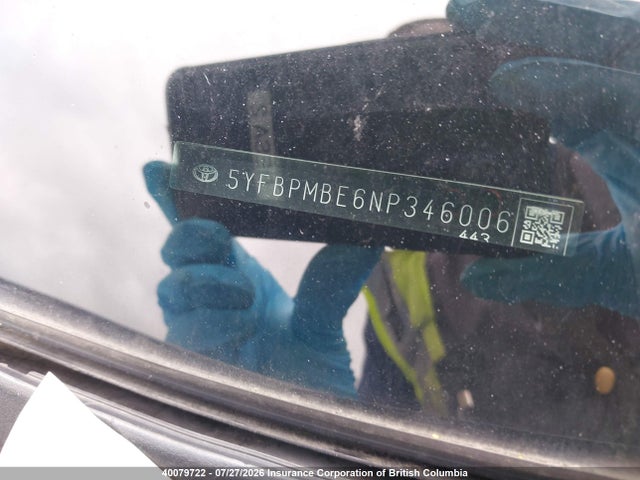 5YFBPMBE6NP346006 Toyota Corolla Le/xle