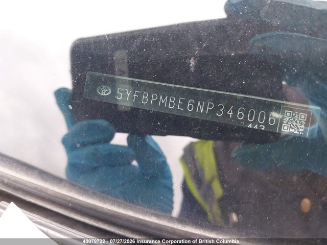 5YFBPMBE6NP346006 Toyota Corolla Le/xle