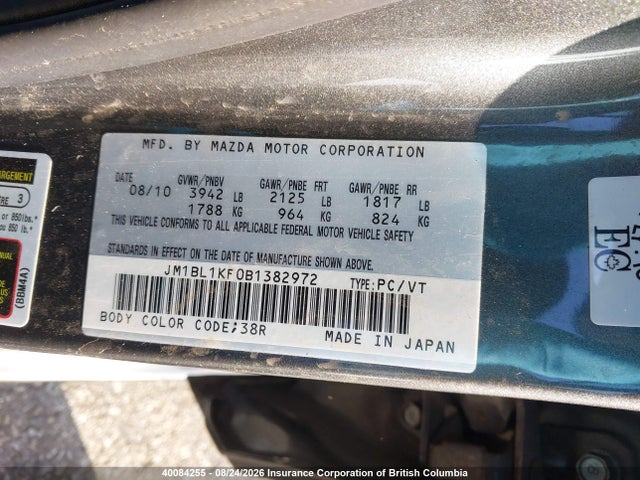 40084255 :رقم المزاد ، JM1BL1KF0B1382972 vin ، 2011 Mazda 3 I مزاد بيع