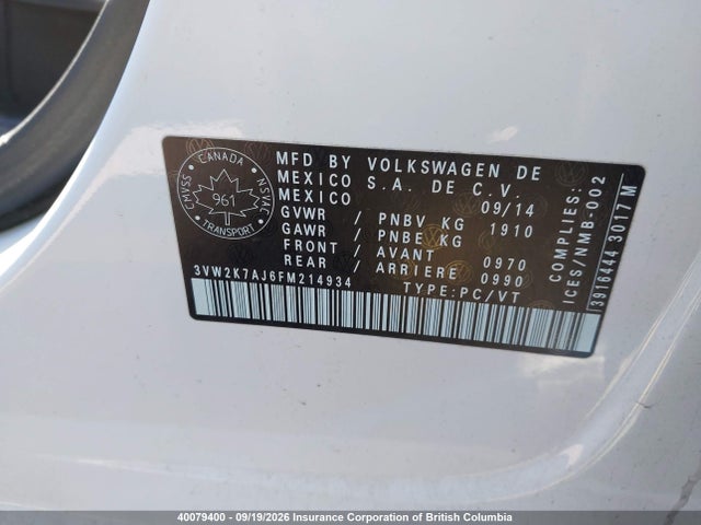 Volkswagen JETTA S 2015 3VW2K7AJ6FM214934 Image 9