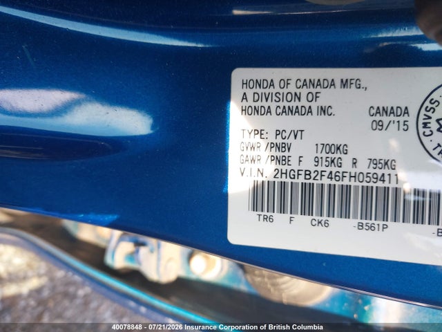 Honda Civic Lx 2015 2HGFB2F46FH059411 Image 9
