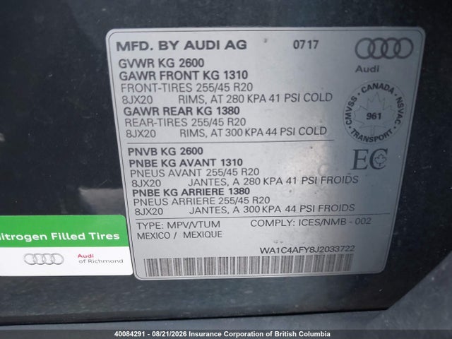 WA1C4AFY8J2033722 Audi SQ5
