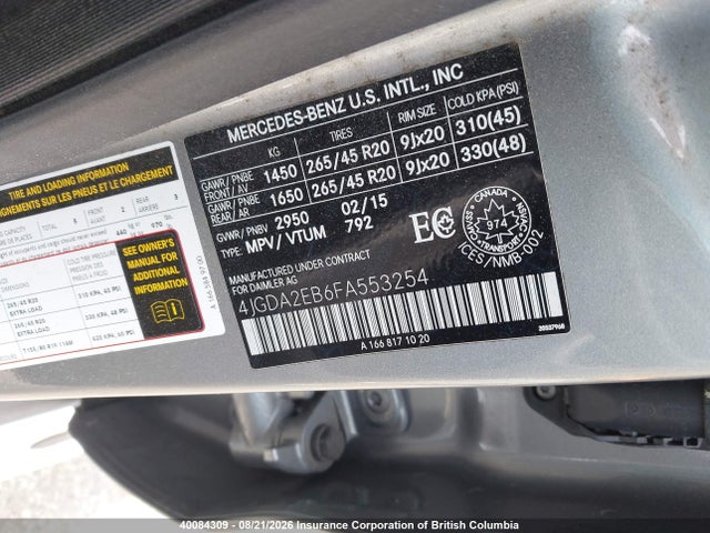4JGDA2EB6FA553254 Mercedes-Benz Ml 350 Bluetec 4matic