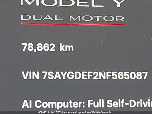 Продажа на аукционе авто 2022 Tesla Model Y, vin: 7SAYGDEF2NF565087, номер лота: 40084328