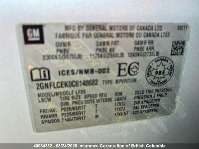 2012 Chevrolet Equinox Ls მანქანა იყიდება აუქციონზე, vin: 2GNFLCEK0C6148682, აუქციონის ნომერი: 40084332