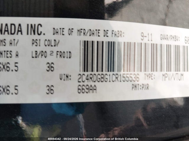Aukcja sprzedaży 2012 Dodge Grand Caravan Se/sxt, vin: 2C4RDGBG1CR155536, numer aukcji: 40084342