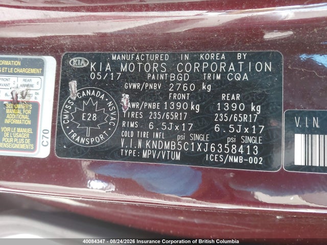 KIA SEDONA LX 2018 KNDMB5C1XJ6358413 Image 9