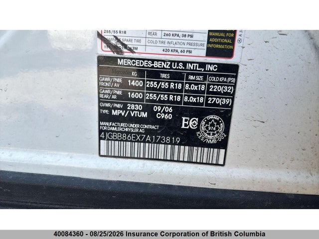 Auction sale of the 2007 Mercedes-benz Ml 350, vin: 4JGBB86EX7A173819, lot number: 40084360