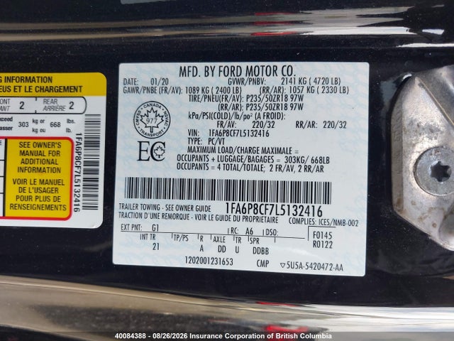 Ford MUSTANG GT 2020 1FA6P8CF7L5132416 Image 9