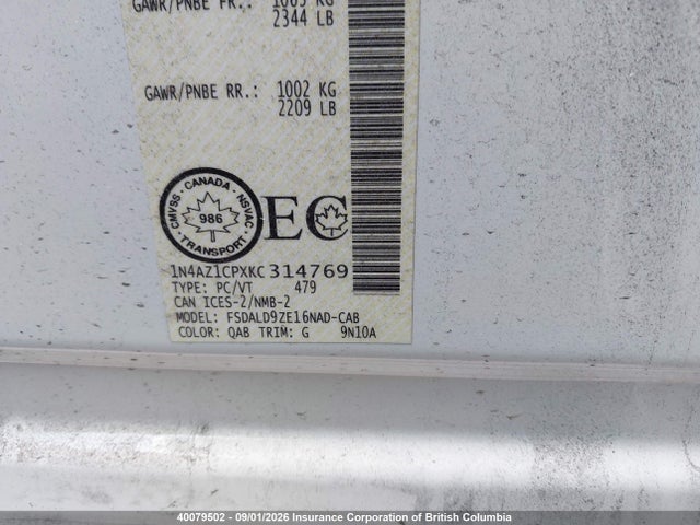 1N4AZ1CPXKC314769 Nissan Leaf S/sl/sv
