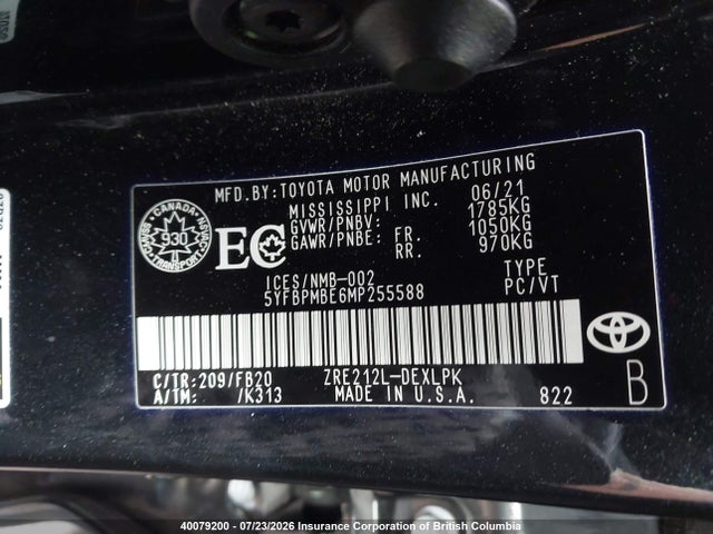 Toyota COROLLA LE 2021 5YFBPMBE6MP255588 Image 9