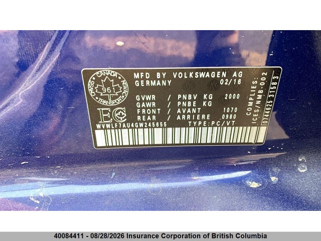 WVWLF7AU4GW245655 Volkswagen Golf