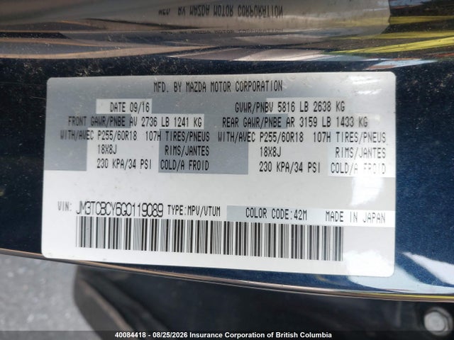 Mazda CX-9 2016 JM3TCBCY6G0119089 Image 19