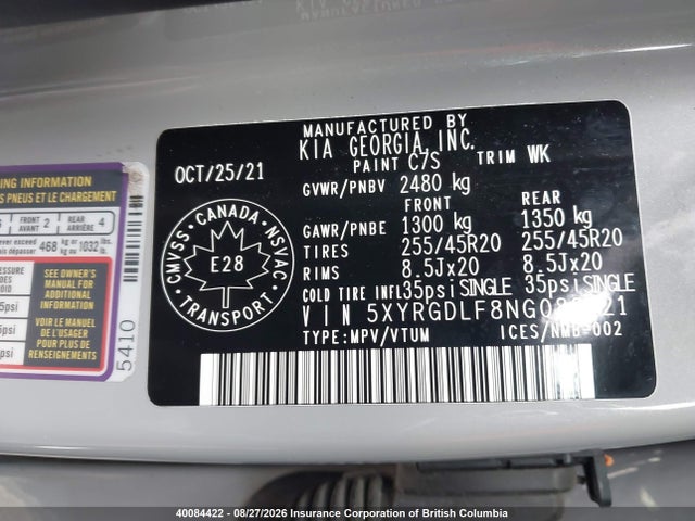 KIA SORENTO LX 2022 5XYRGDLF8NG083821 Image 9