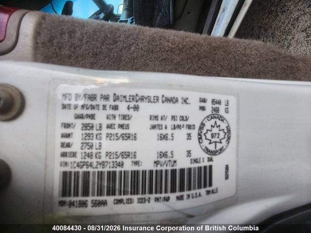 Продажа на аукционе авто 2000 Chrysler Town & Country Limited, vin: 1C4GP64L2YB713340, номер лота: 40084430