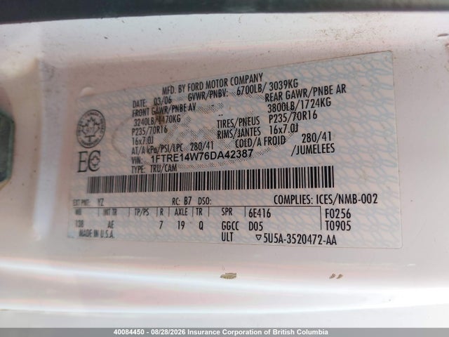 Продаж на аукціоні авто 2006 Ford Ford E150, vin: 1FTRE14W76DA42387, номер лоту: 40084450