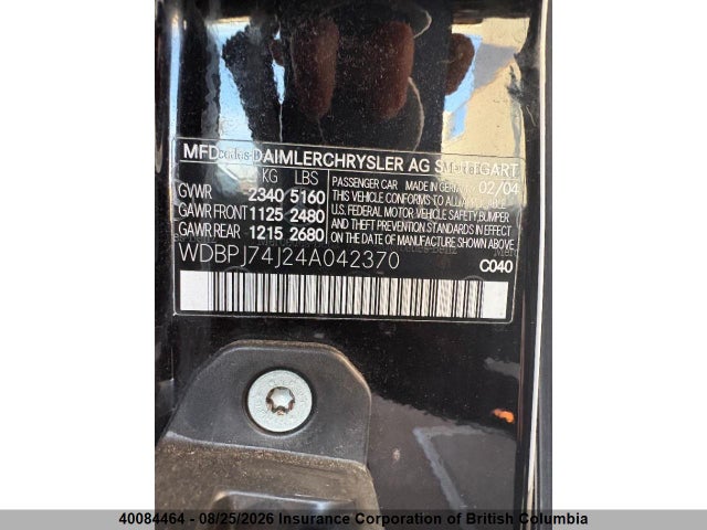 2004 Mercedes-benz Cl 55 Amg მანქანა იყიდება აუქციონზე, vin: WDBPJ74J24A042370, აუქციონის ნომერი: 40084464