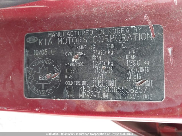 2006 Kia Sorento Ex/lx მანქანა იყიდება აუქციონზე, vin: KNDJC733065558257, აუქციონის ნომერი: 40084465
