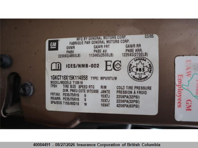 Aukcja sprzedaży 2005 Gmc Jimmy, vin: 1GKCT18X15K114858, numer aukcji: 40084491
