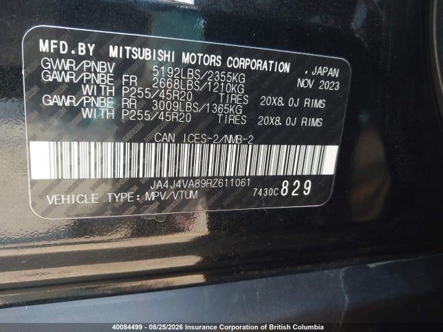 JA4J4VA89RZ611061 Mitsubishi Outlander Se/black Edition/ralliart