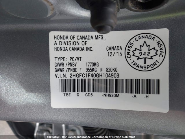 Honda CIVIC EX 2016 2HGFC1F40GH104903 Image 19