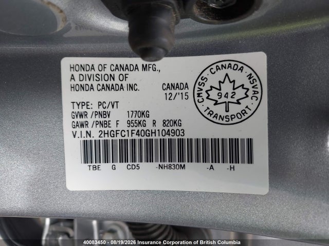 Honda CIVIC EX 2016 2HGFC1F40GH104903 Image 9
