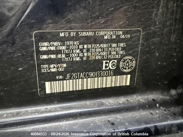 Subaru Crosstrek Touring 2019 JF2GTACC9KH330016 Image 11