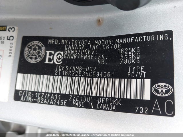 Aukcja sprzedaży 2006 Toyota Corolla Ce/le/s, vin: 2T1BR32E36C694061, numer aukcji: 40084556