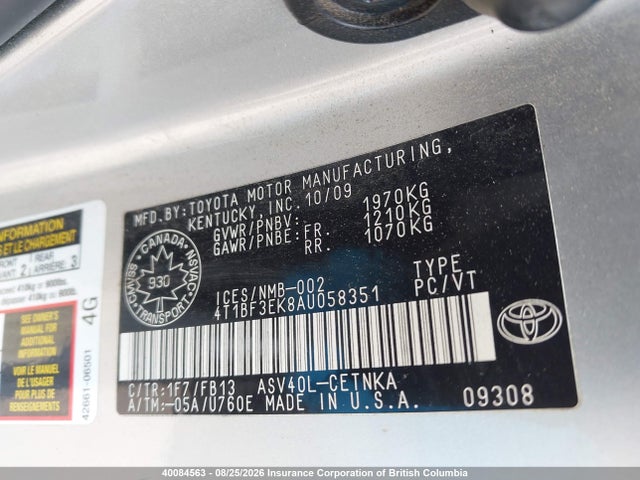 40084563 :رقم المزاد ، 4T1BF3EK8AU058351 vin ، 2010 Toyota Camry مزاد بيع