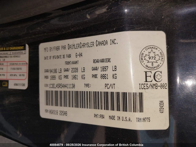 Aukcja sprzedaży 2004 Chrysler Sebring Lx, vin: 1C3EL45R54N411130, numer aukcji: 40084579