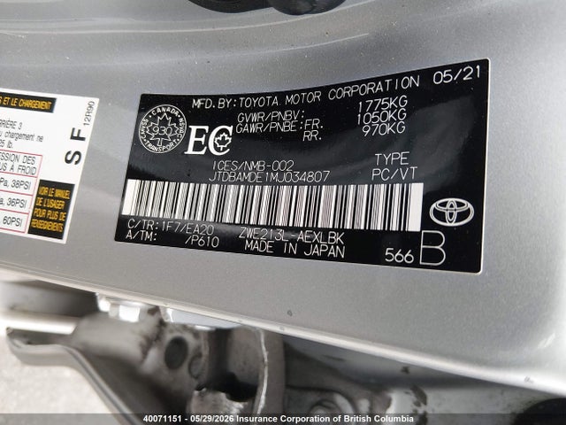 Toyota Corolla 2021 JTDBAMDE1MJ034807 Image 9