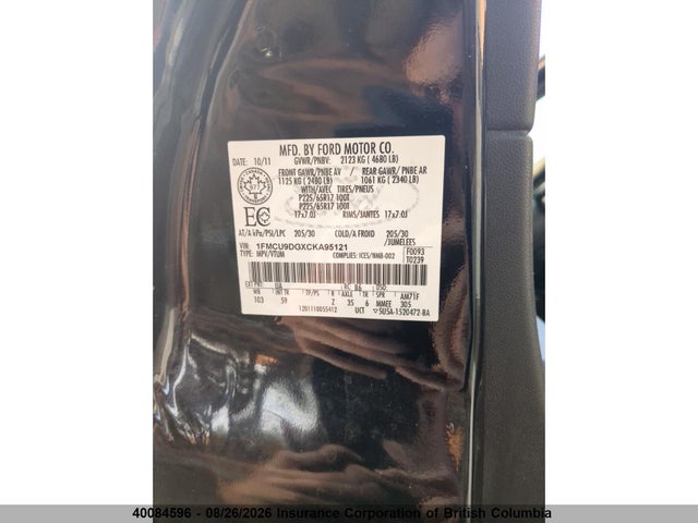 40084596 :رقم المزاد ، 1FMCU9DGXCKA95121 vin ، 2012 Ford Escape Xlt مزاد بيع