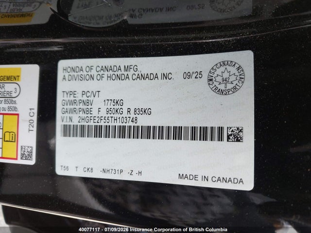 Honda Civic Sport 2026 2HGFE2F55TH103748 Image 9