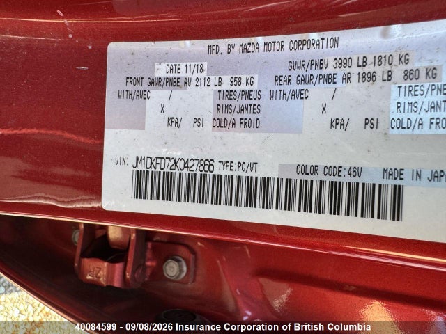 40084599 :رقم المزاد ، JM1DKFD72K0427866 vin ، 2019 Mazda Cx-3 مزاد بيع